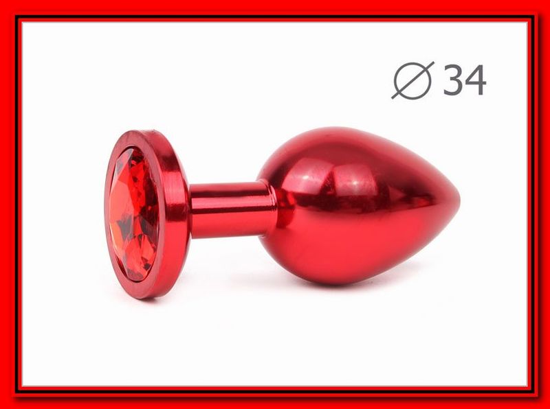 Red plug medium-металлическая анальная втулка с кристаллом 82*34 мм
