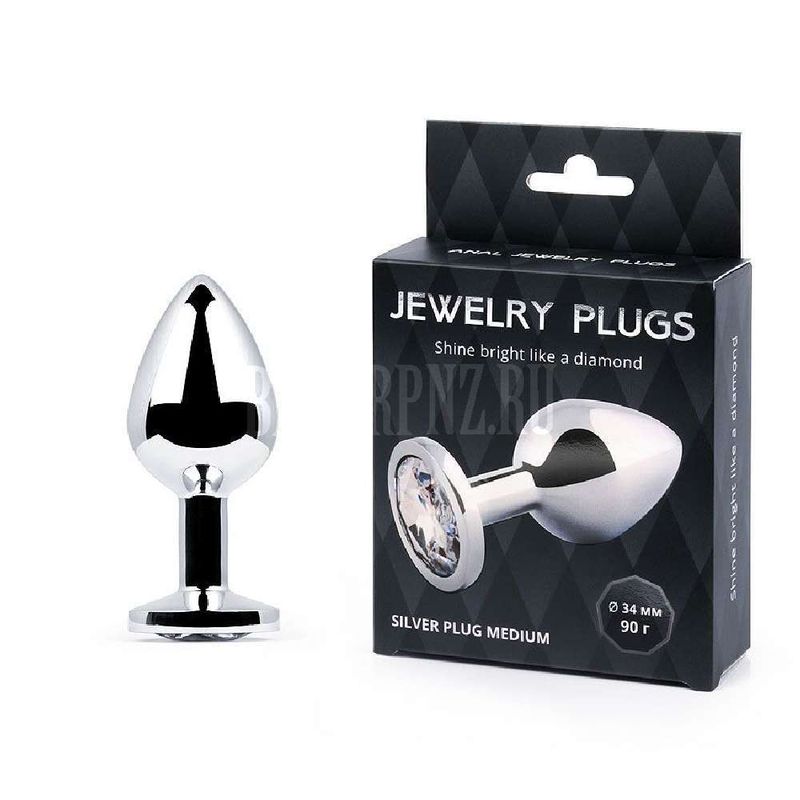 Silver plug medium с бесцветным кристаллом р-р: L 82 мм, D 34 мм, вес: 90г