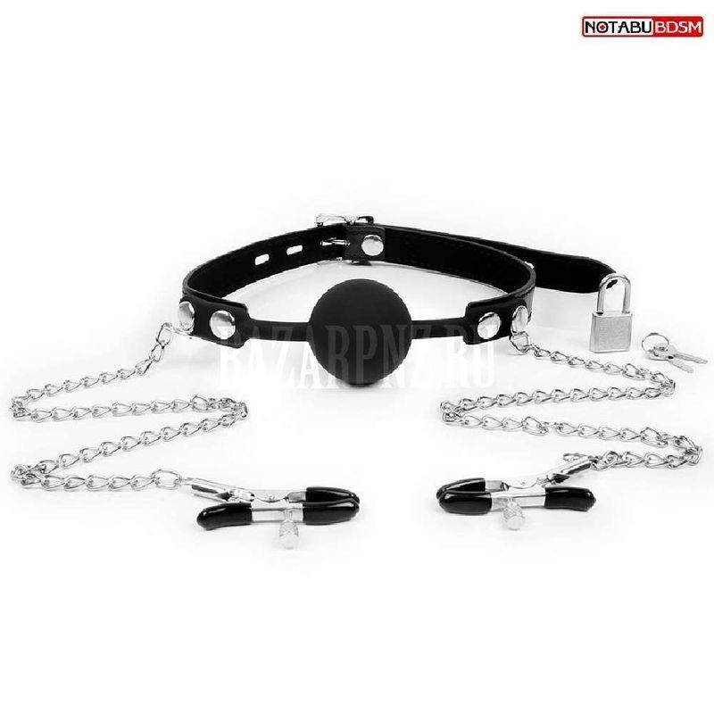 Кляп шарик + зажимы на соски цвет чёрный арт. NTB-80540